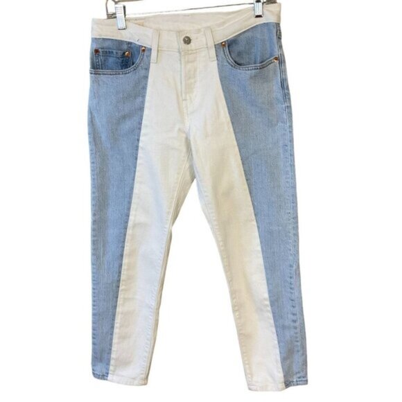 Levi's 501T Two-Tone Mid-Rise Cropped Tapered Button-Fly Jeans - Women's Size 27 - Picture 1 of 16